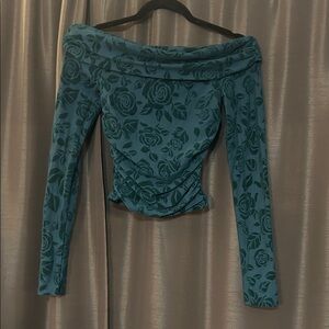 Wild Fable Teal Floral Off-Shoulder Blouse
